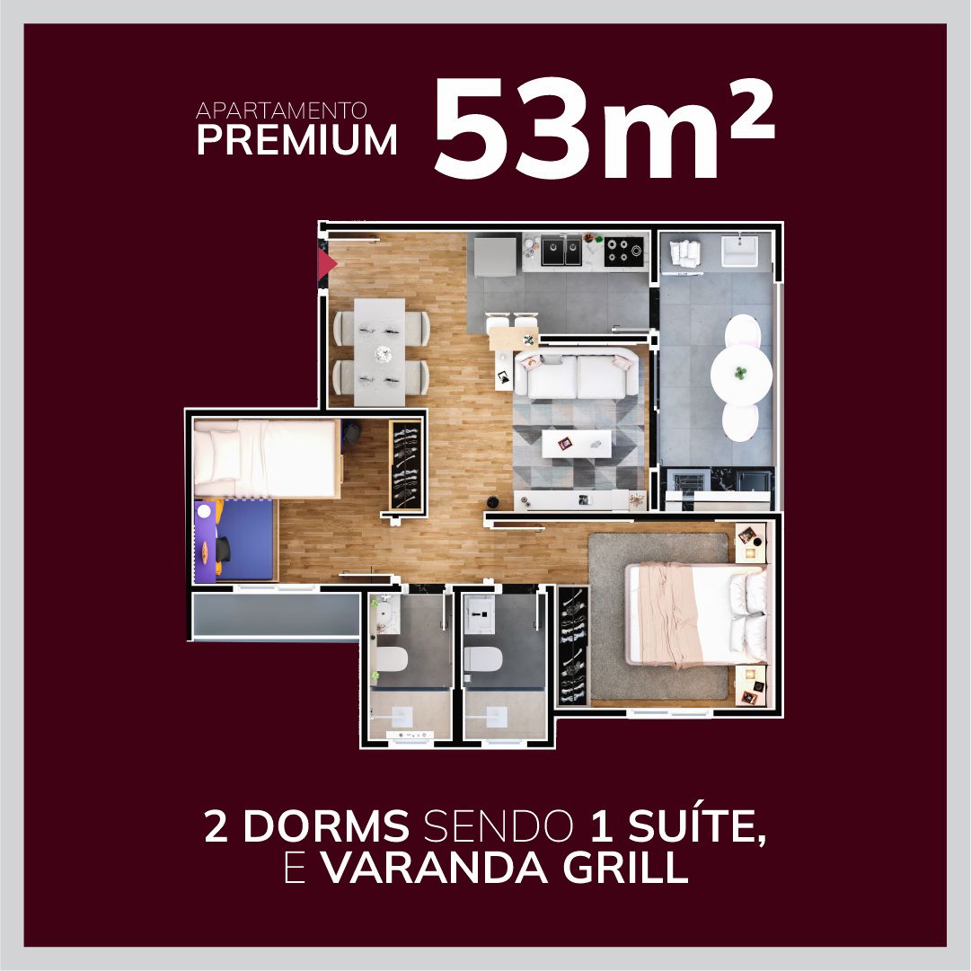 Planta do apartamento 53m² – Reserva Carvalho