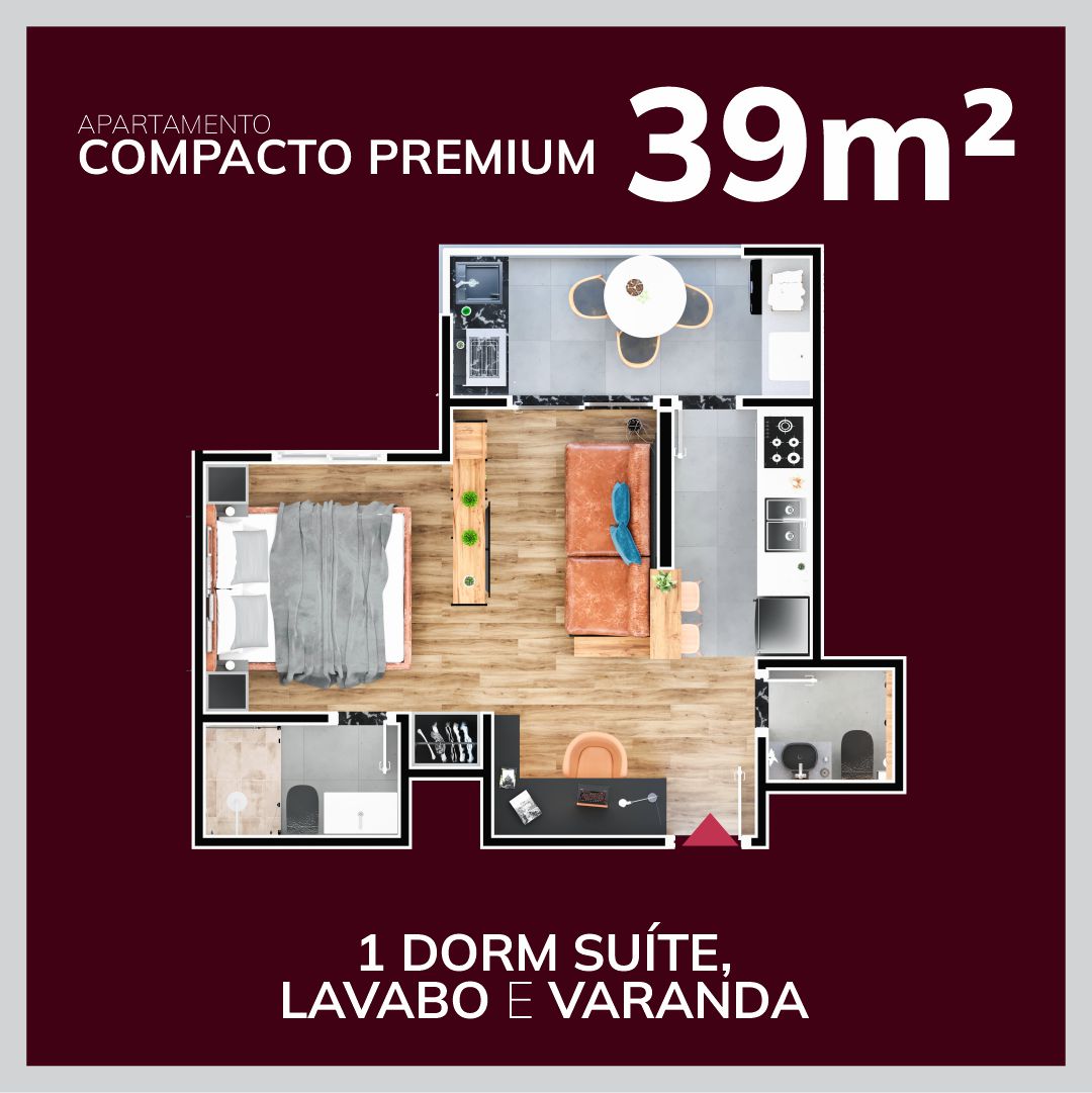 Planta do apartamento 39m² – Reserva Carvalho